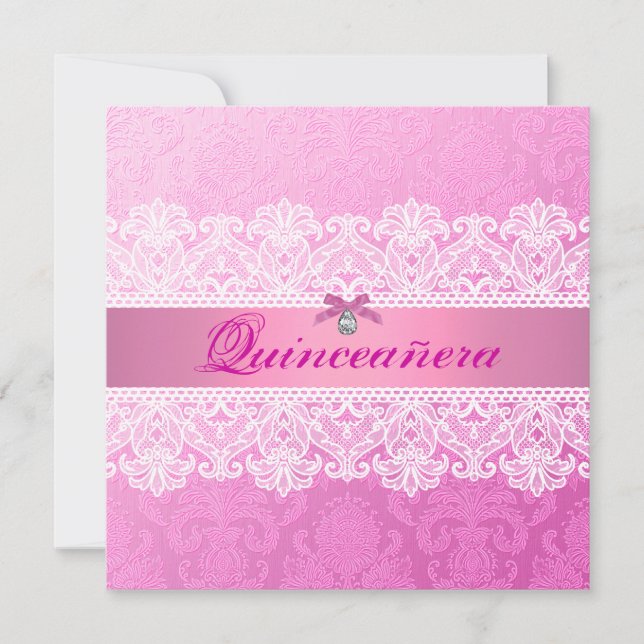Pink Damask Quinceanera Anniversaire Invitation (Devant)