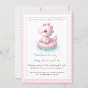 Pink Dino Pool Party - Invitation d'anniversaire