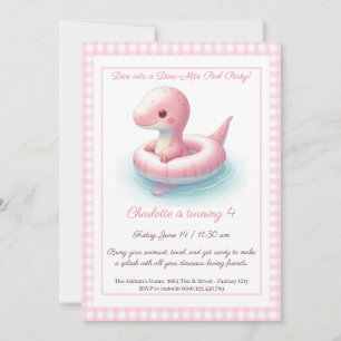 Pink Dino Pool Party - Invitation d'anniversaire