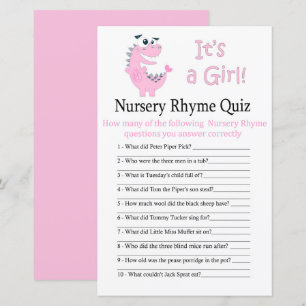 Pink Dinosaur Nursery Rhyme Quiz jeu de baby showe