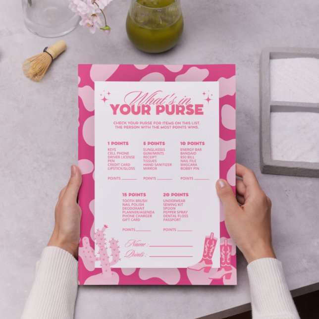 Pink Disco Cowgirl What's In Your Purse Game Cards (Créateur téléchargé)