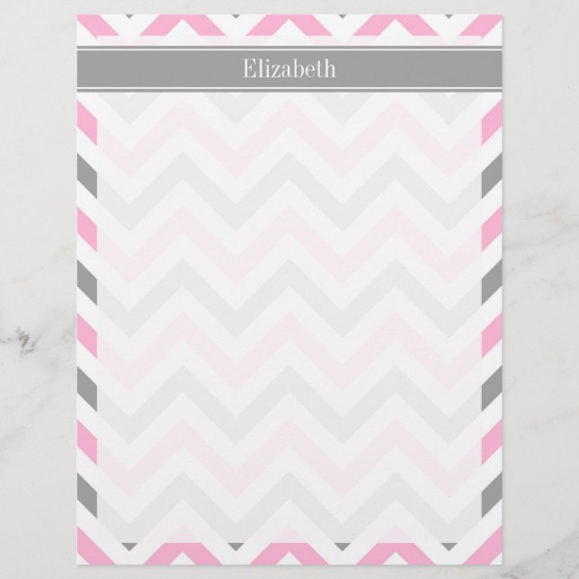 Pink Dk Gray White LG Chevron Gray Name Monogram (Devant)
