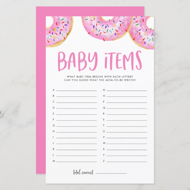 Pink Donuts Devine Le Baby shower Baby Items Jeu (Devant / Derrière)