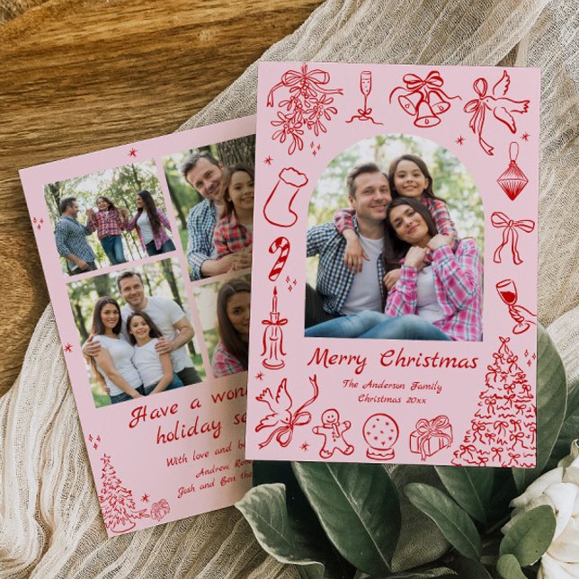 Pink Doodle Année en révision Carte Family Newslet (Créateur téléchargé)