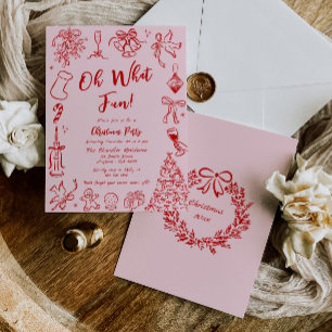 Pink Doodle Christmas Party Invitation Plaisante