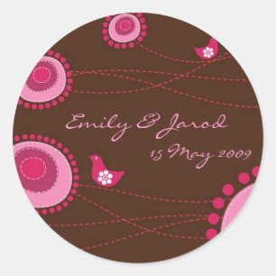 Pink Dotted Flowers & Happy Bird Mariage Sticker