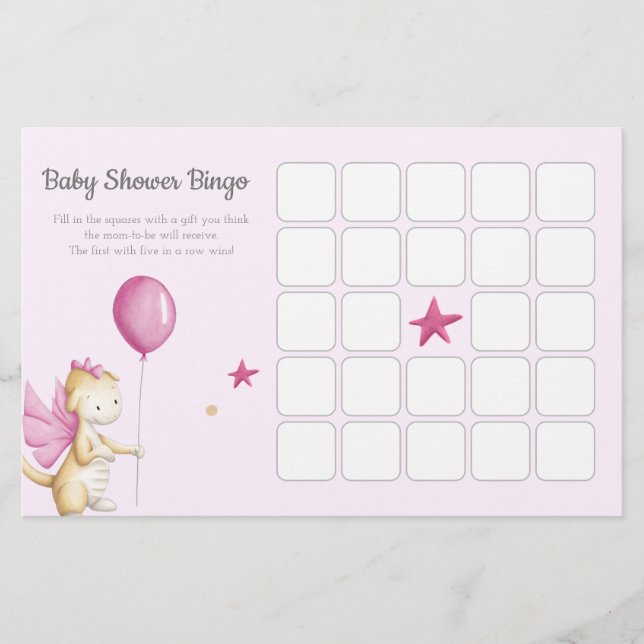 Pink Dragon Girl Baby shower Bingo Jeu (Devant)