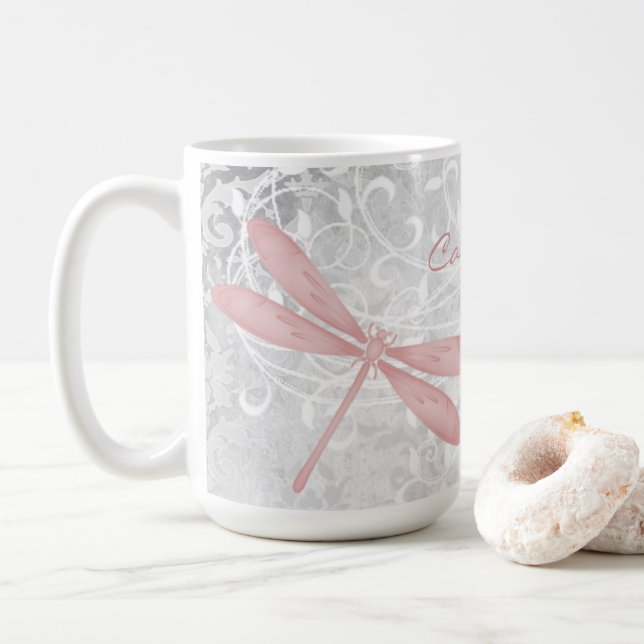 Pink Dragonfly Personnalisée Coffee Mug (Avec donut)