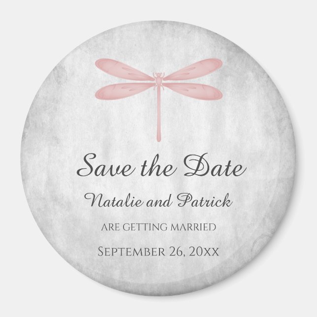 Pink Dragonfly Save the Date Magnet (Devant)