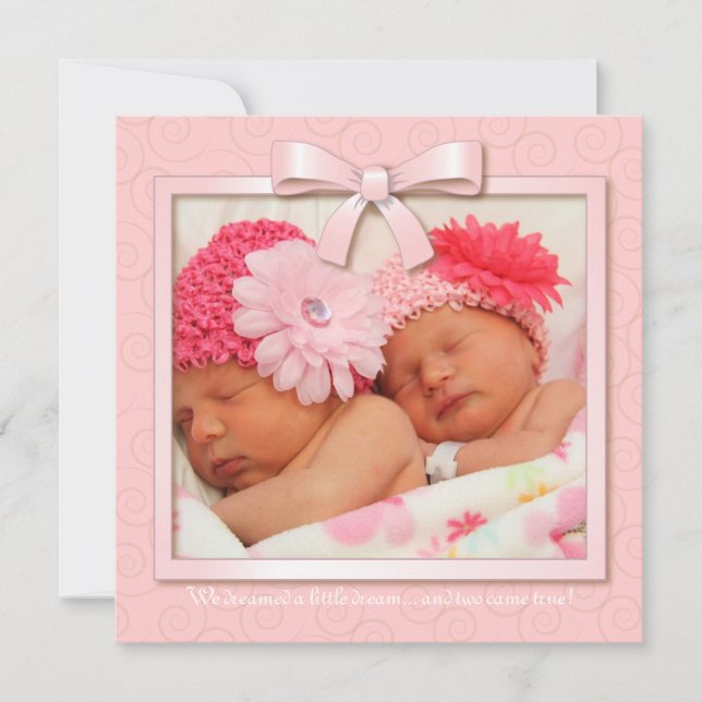 Pink Dream Twin Girl Baby Photo Faire-part de nais (Devant)