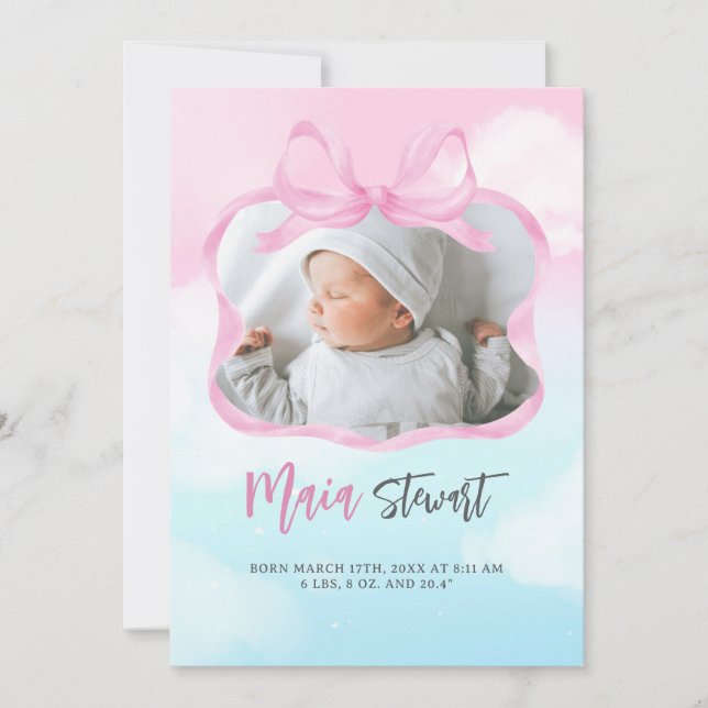 Pink Dreamy Sky Faire-part de naissance (Devant)