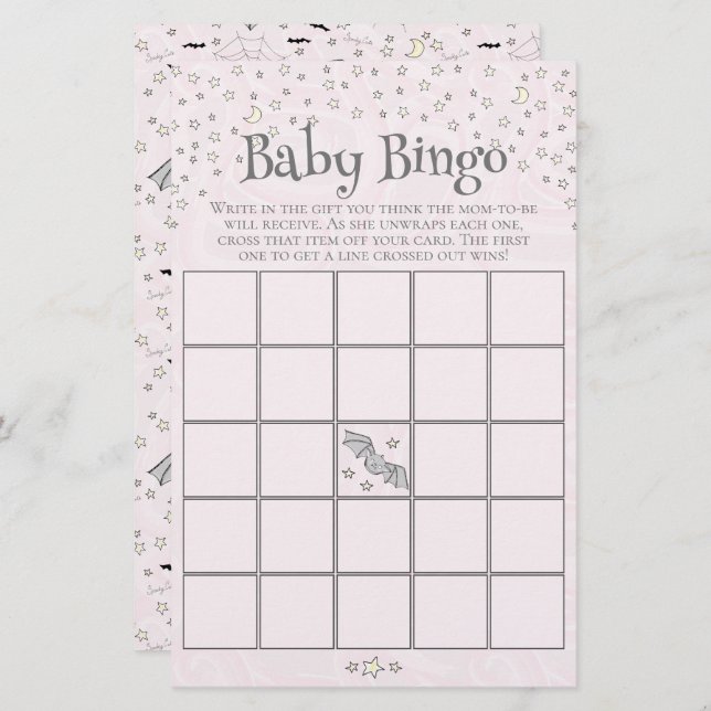 Pink Éffrayant Cute Bingo Baby shower de Bingo Jeu (Devant / Derrière)