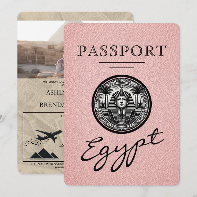 Pink Egypt Passport Wedding Invitation (Devant / Derrière)