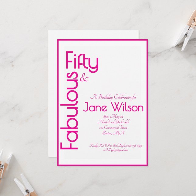 Pink Elegant 50th Birthday Invitation (Devant/Arrière en situation)