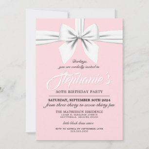 Pink Elegant Bow White Tiffany Invitation Annivers
