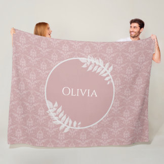 Pink Elegant Damask Couverture en polaire personna