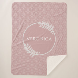Pink Elegant Damask Couverture Sherpa personnalisé