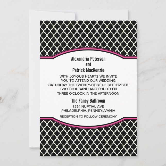 Pink Elegant Quatrefoil Wedding Invitation (Devant)