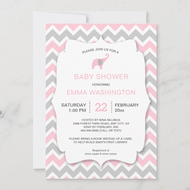 PInk Elephant Apportez un invitation de Baby showe (Devant)