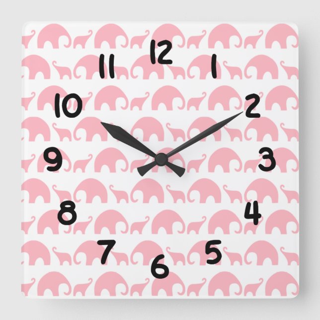 Pink éléphant bébé fille crèche horloge (Recto)