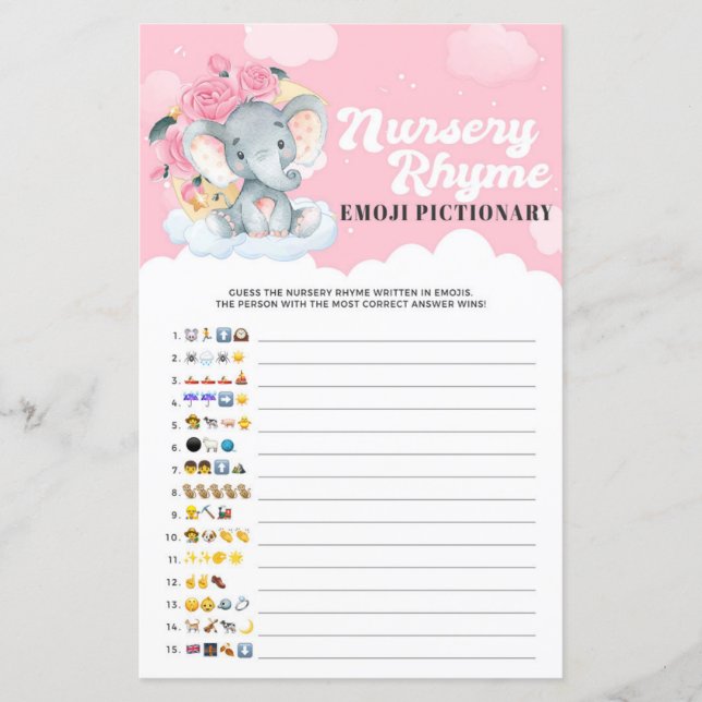 Pink Elephant Nursery Rhyme Emoji Pictionary Jeu (Devant)