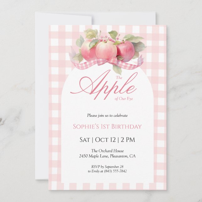 Pink En vichy Apple Invitation Anniversaire (Devant)