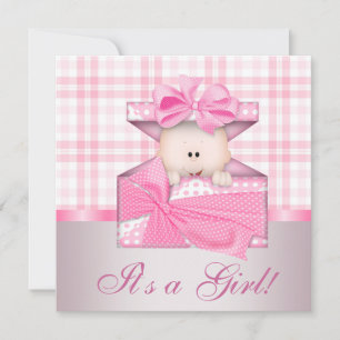 Pink En vichy Baby Girl Douche Invitations