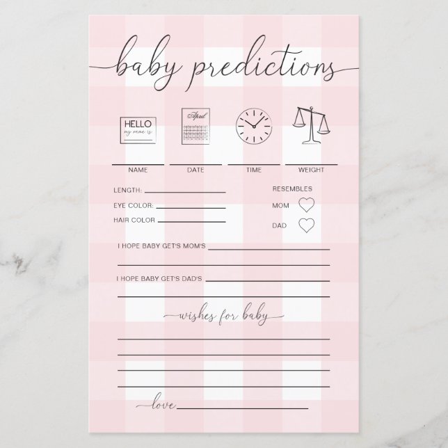 Pink En vichy Baby Predictions Jeu (Devant)