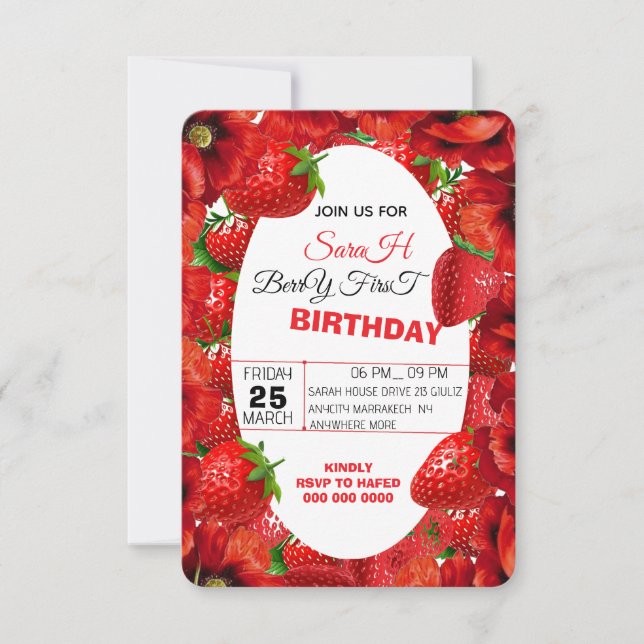 Pink En vichy Berry Premier Birthday Invitation Te (Devant)