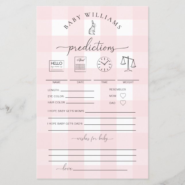 Pink En vichy Bunny Baby Predictions Jeu (Devant)