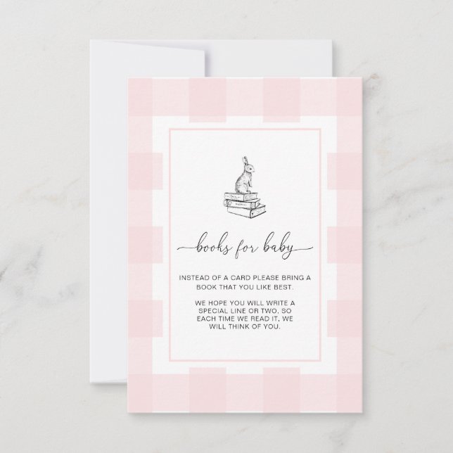 Pink En vichy Bunny Books Demande de carte d'inser (Devant)