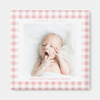 Pink En vichy Check Baby Birthdate Magnet