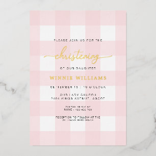 Pink En vichy Christening Foil Invitation