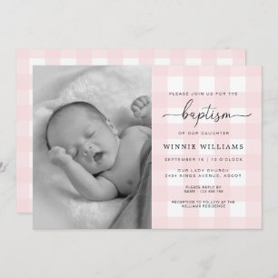Pink En vichy Photo Baptism Invitation
