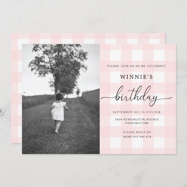 Pink En vichy Photo Invitation Anniversaire