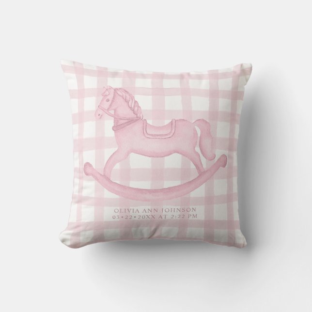 Pink En vichy Rocking Horse Baby Girl Coussin de n (Recto)
