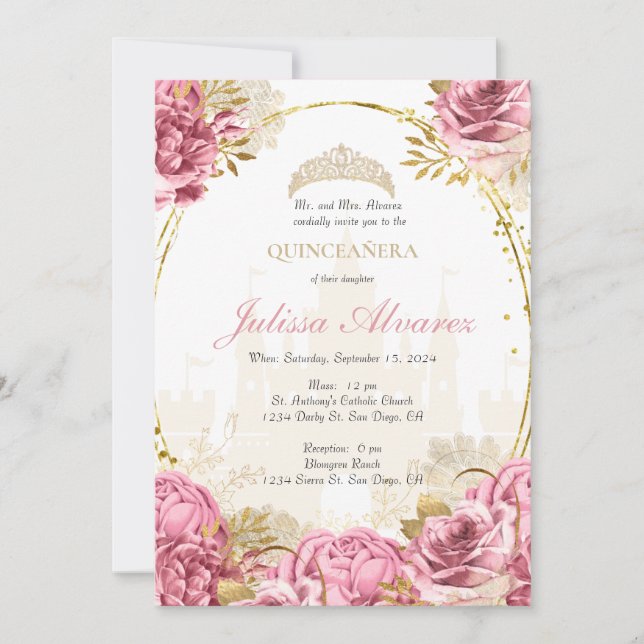 Pink Enchanted Fairytale Quinceanera Invitation (Devant)