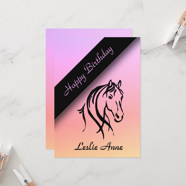 Pink Equine Anniversaire Fête Invitation (Devant/Arrière en situation)