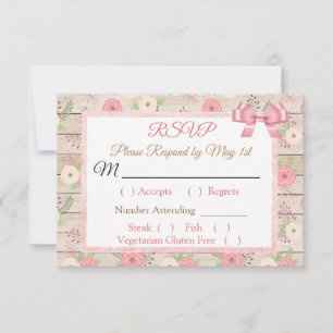 PInk et bronzer Rustic Wood Floral Wedding RSVP ca