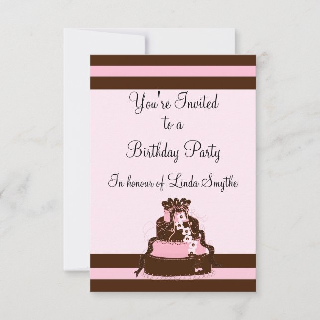 Pink et Chocolate Stripe Anniversaire Invitation (Devant)