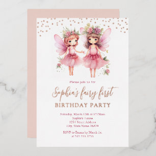 Pink Fairy 1er Anniversaire Fête Invitation