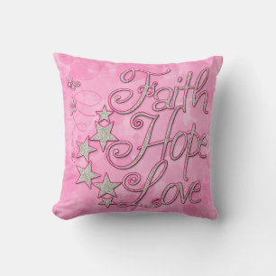 Pink Faith Hope Love Papillons Stars Coussin