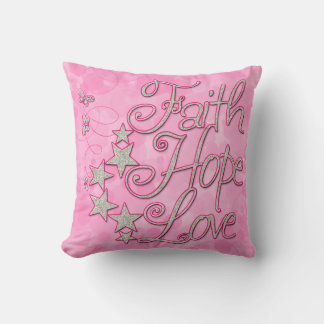 Pink Faith Hope Love Papillons Stars Coussin