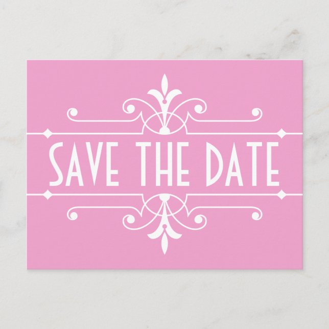 Pink Fancy Ornamental Enregistrer la date Carte po (Devant)
