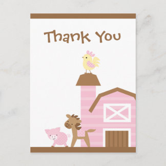 Pink farm animaux fille merci carte postale