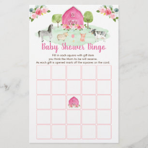 Pink Farm Floral Baby shower Jeu de Bingo
