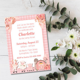 Pink Farm Invitation Anniversaire Pink Floral Anim