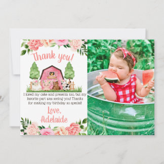 Pink Farm Photo 1er anniversaire Carte de remercie