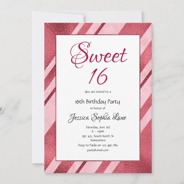 Pink Faux Foil Sweet 16 Anniversaire Invitation (Devant)