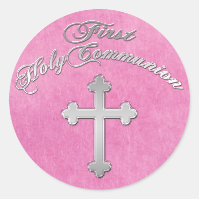 Pink, Faux Silver Cross 1er Sticker Communion (Devant)